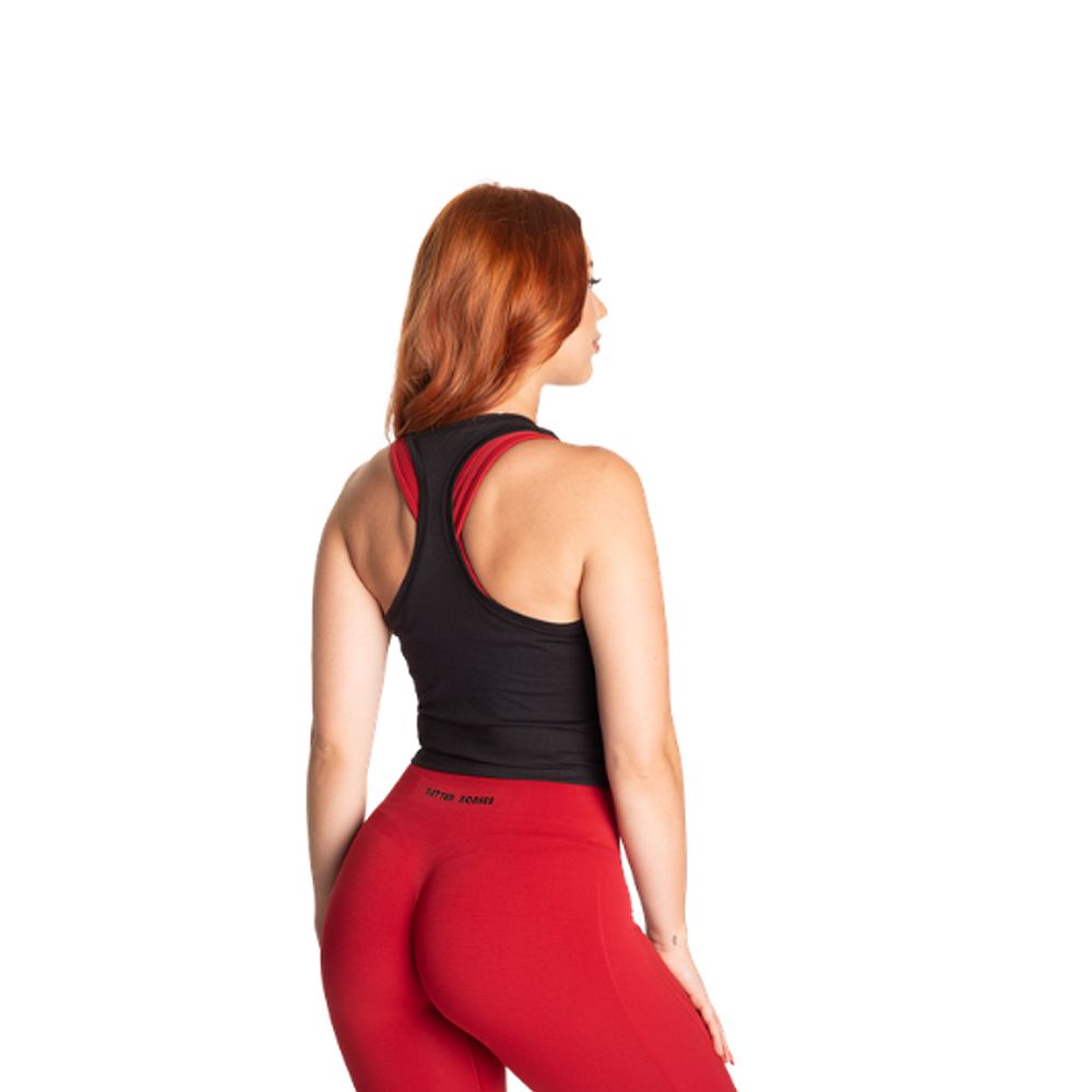 BETTER BODIES - CROP T-BACK - NŐI TRIKÓ - FEKETE/PIROS BETTER BODIES - CROP T-BACK - NŐI TRIKÓ - FEKETE/PIROS
